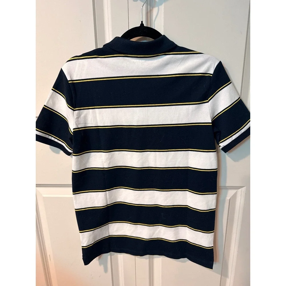 Old Navy Boys XL 14-16 Striped Polo Shirt Navy Blue White Yellow Short Sleeve